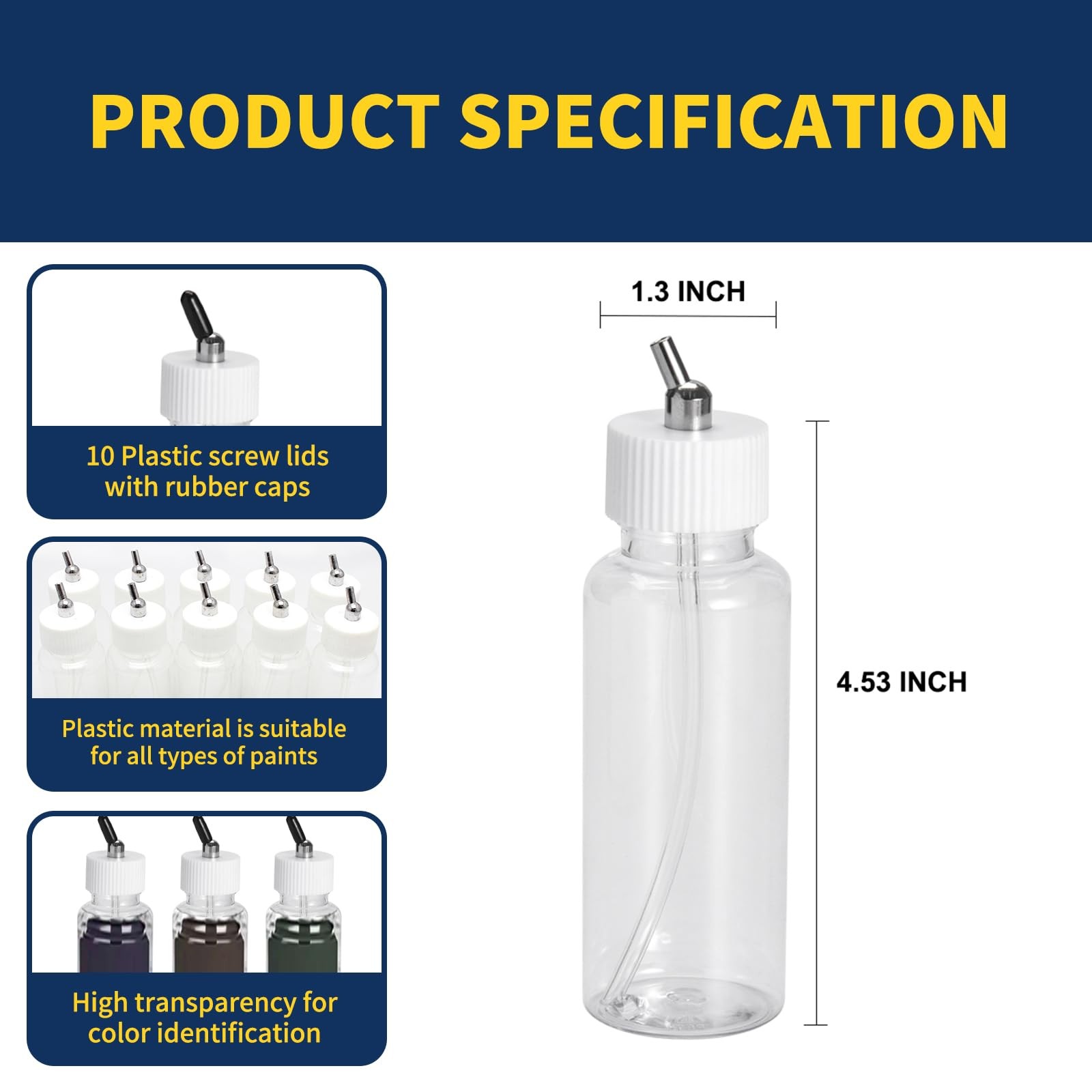 80CC Siphon Feed Airbrush Bottles, 10x Plastic Paint Bottles with Rubber Caps…