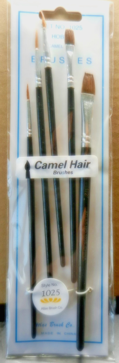 Atlas 1025 Art & Craft Brush Set Black Camel Hair 5 Brushes NEW China