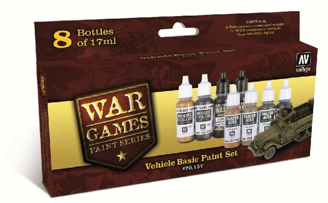 Vallejo Paint Set 17ml 8 Bottle Vehicles Basic WWII Wargames 70157 NEW!