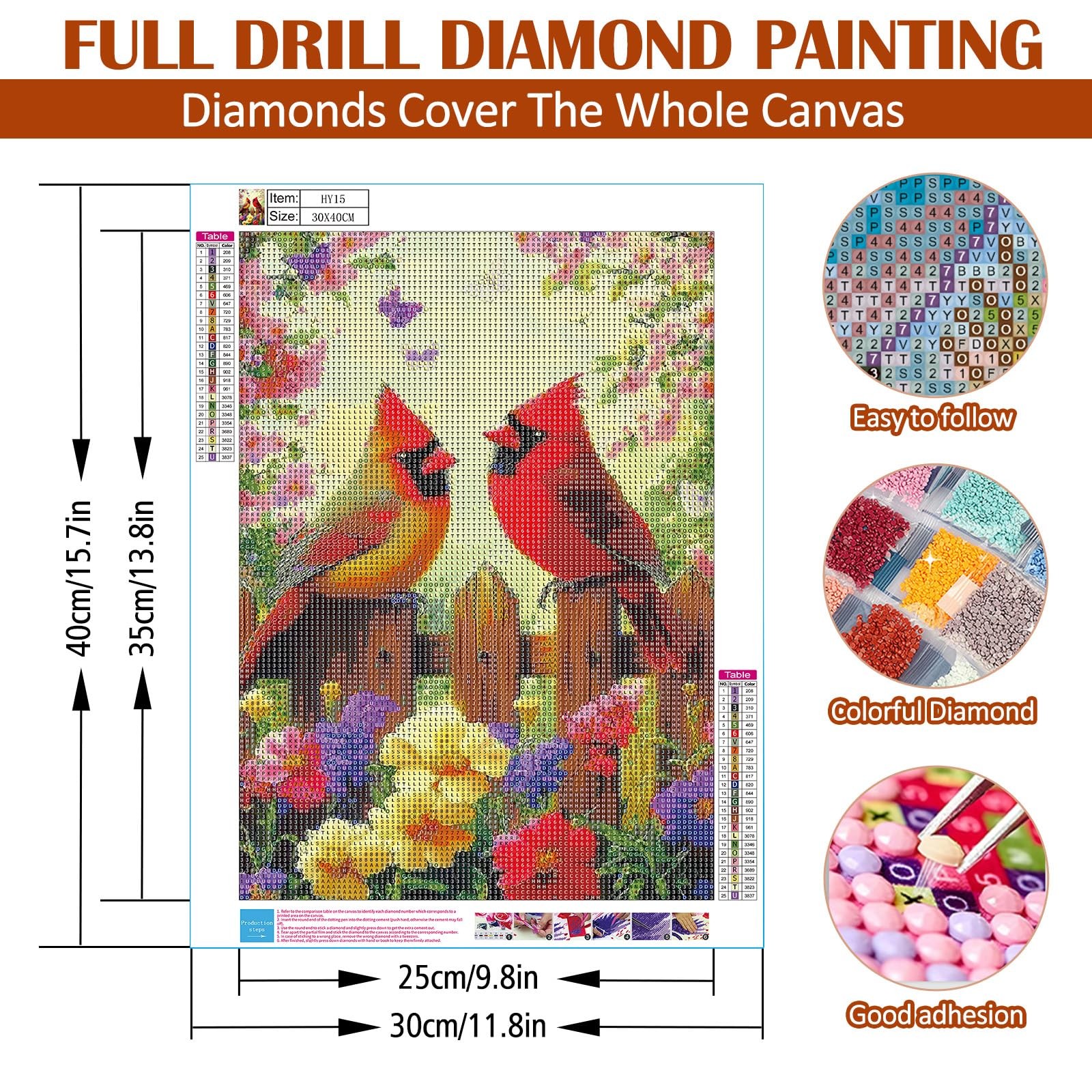 Cardinal Bird Flower Diamond Art Painting Kits for Adults, Diamond Painting Kits