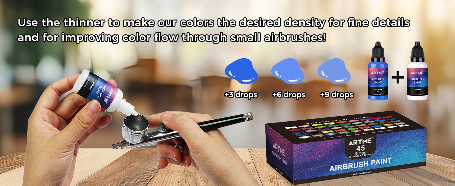 Airbrush Paint, 42 Colors with 3 Thinner, Ready to Spray, Opaque & Water Based