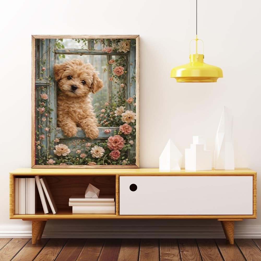 5D Diamond Painting Kit for Adults,12×16 Inch Full Drill Cute Puppy Diamond Art