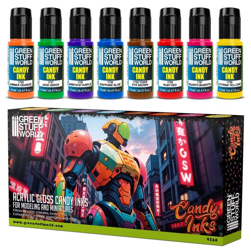 Green Stuff World: Candy Ink Set – x8 17ml Acrylic Transparent Gloss Ink Paints