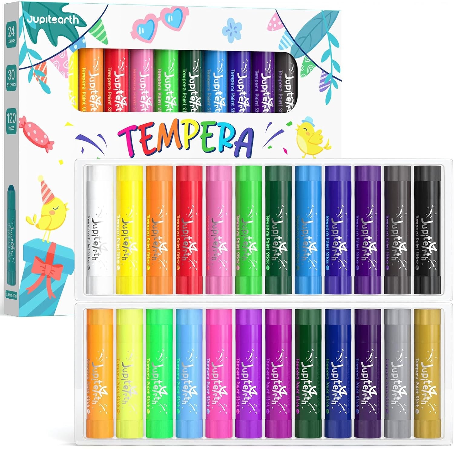 Paint Sticks for Kids 24 Colors, Quick Drying, Smooth, Non-Toxic and Washable