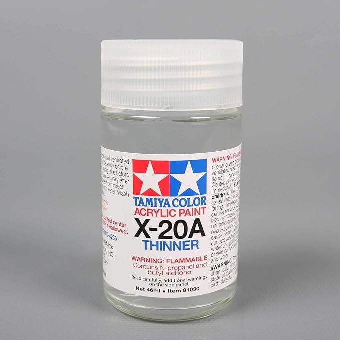 Tamiya Acrylic/Poly Thinner X20A 46Ml (1.5 oz.) Extra Large Glass Bottle 81030