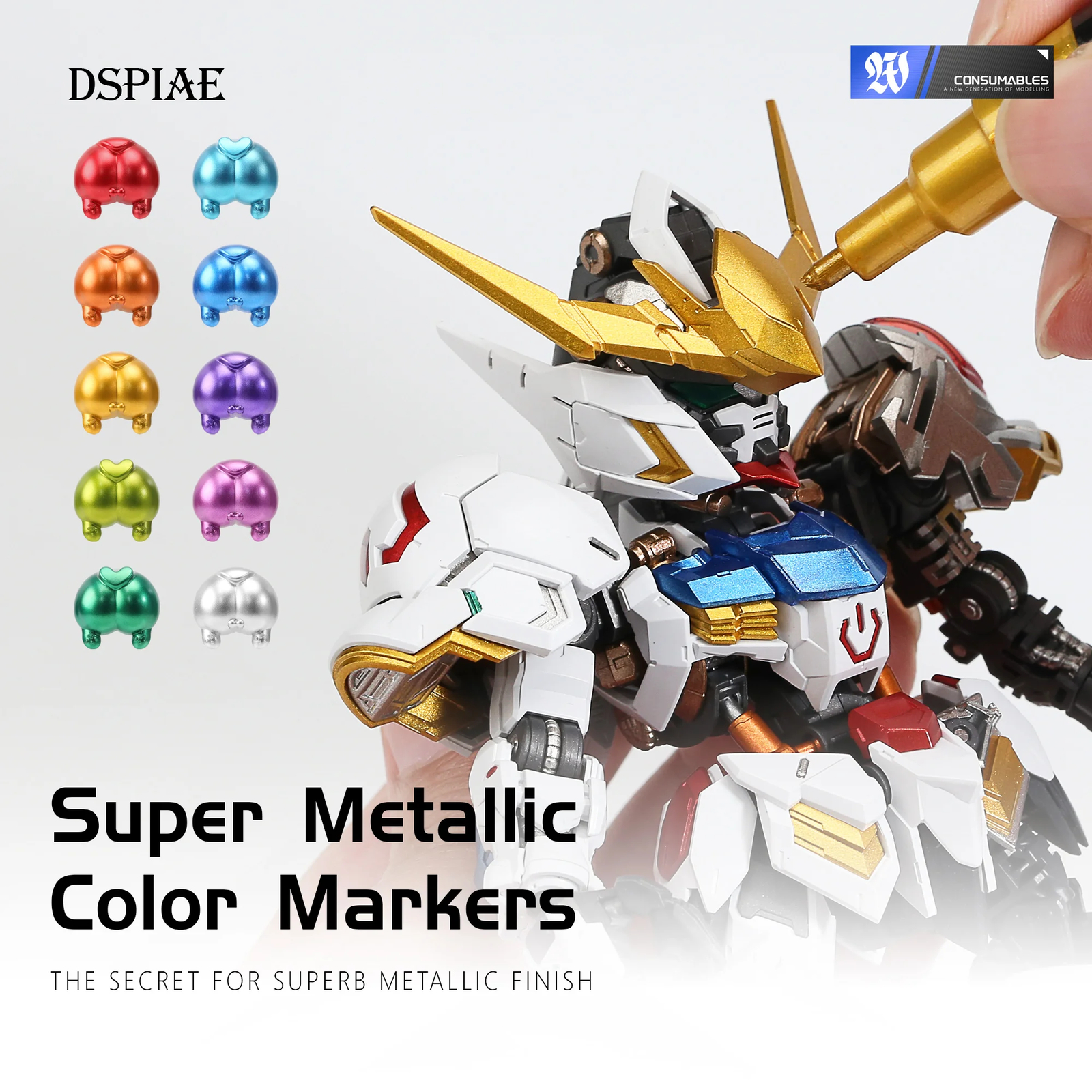 DSPIAE 12-Color Metallic Markers Pen Mecha Model Action Figure Coloring DIY Pen