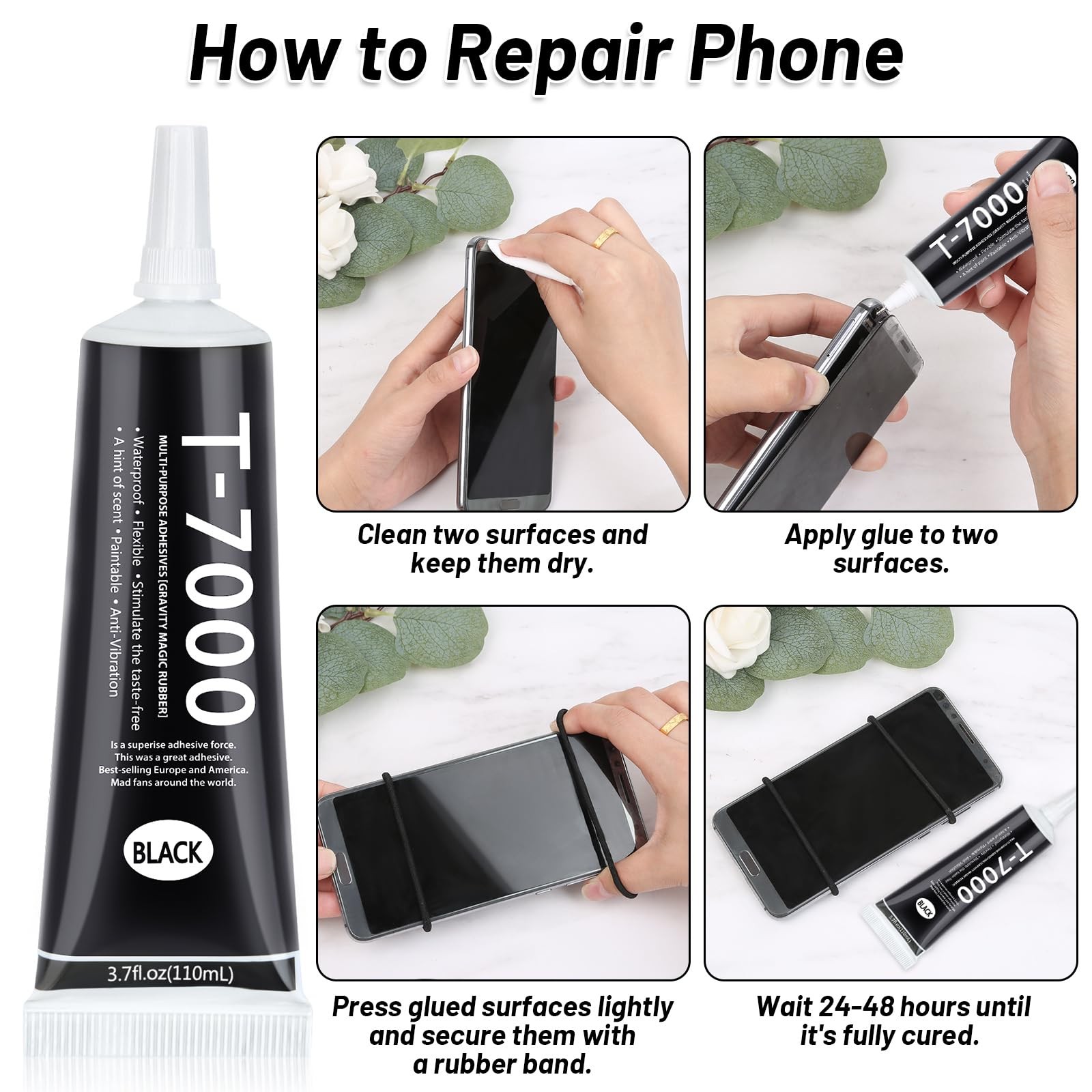 2 x 110ML Black Adhesive Glue for Phone Screen Repair Craft Wood Leather Shoes J
