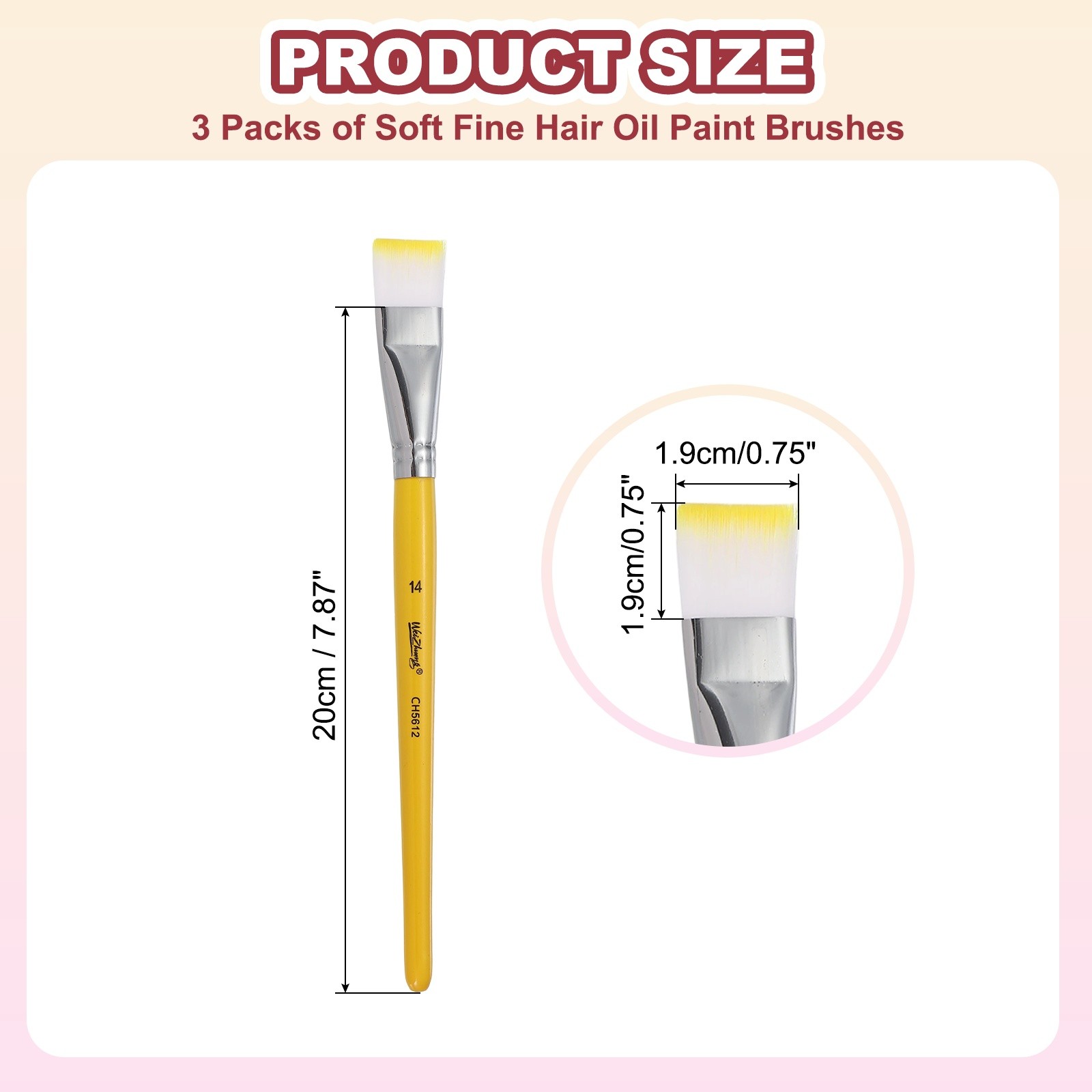 3Pcs Soft Fine Hair Oil Paint Brushes, 14# Watercolor Paint Brush, Yellow
