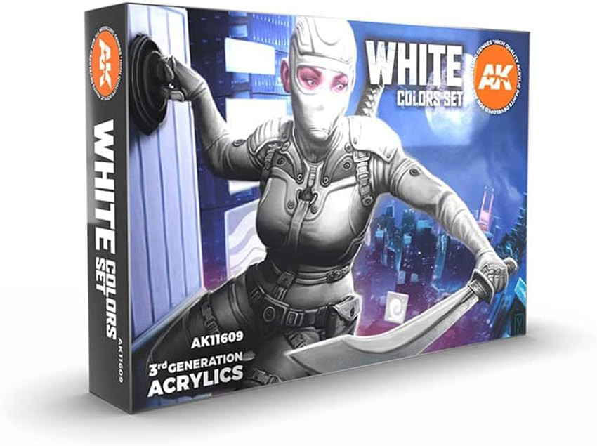 AK Interactive AKI 11609 White Colors Acrylic Paint Set (6)