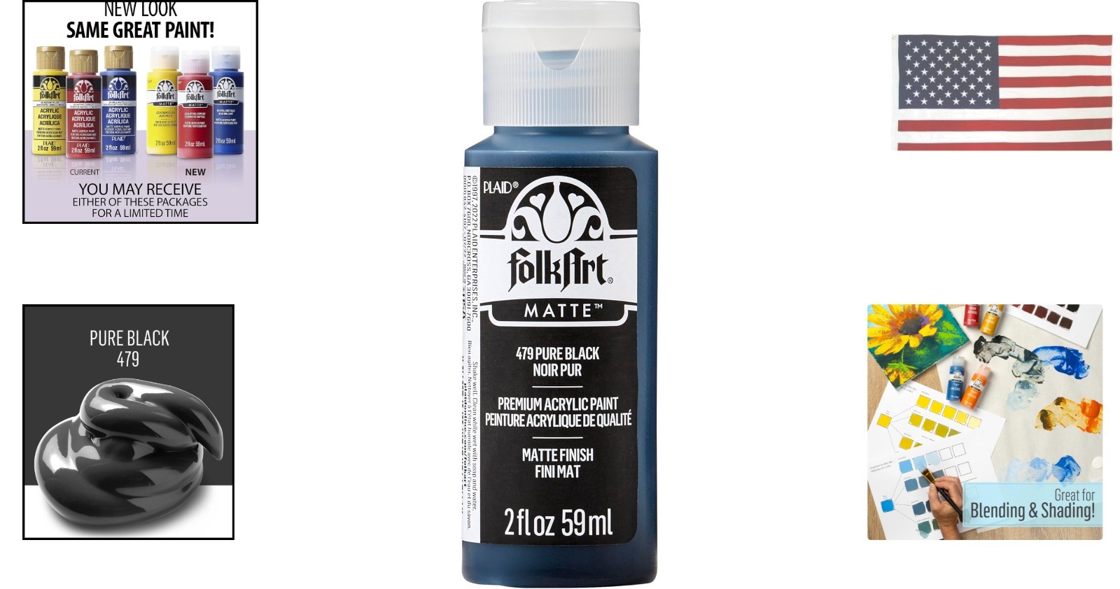2 oz Acrylic Paint, Pure Black, Matte, Water-Based, 2 Ounce (Pack of 1)