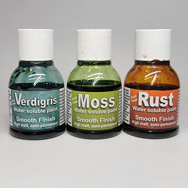 Dirty Down Rust Verdigris Moss Paints Bundle 25ml x3 – Water Soluble Effects THG