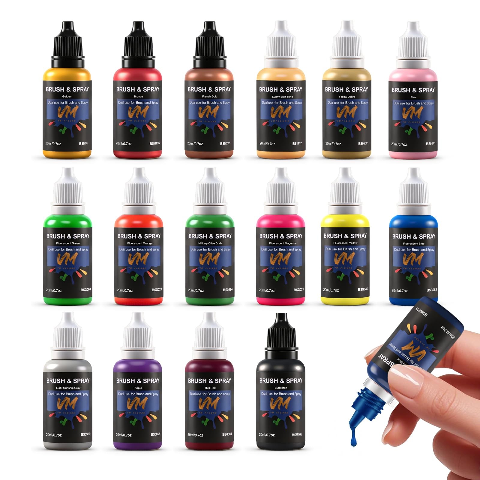 16 PCS WaterBased War Colors Miniature Acrylic Paint Set 20ml 0.67 fl.oz