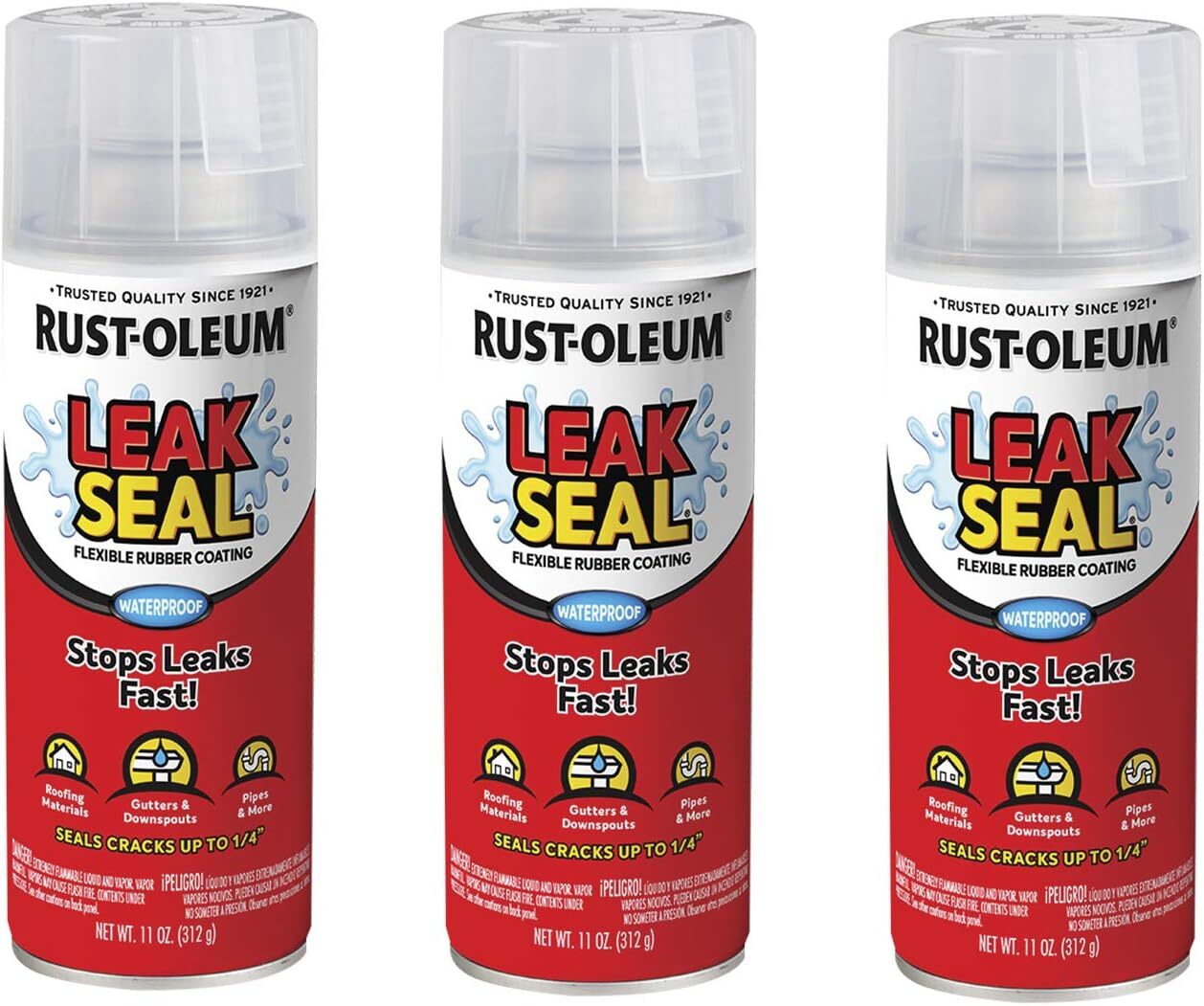 Rust-Oleum 265495A3 LeakSeal Flexible Rubber Coating 11 Ounce (3 Pack), Clear