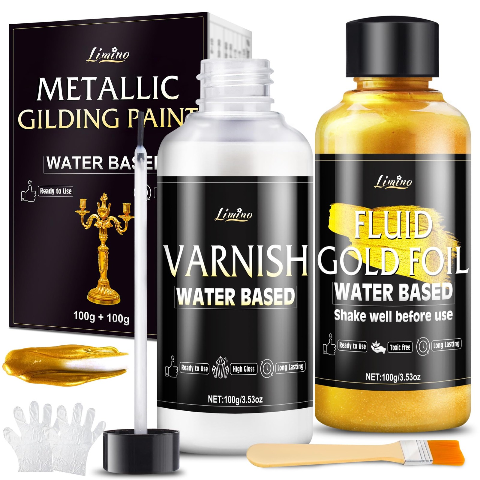 Metallic Gold Paint – 3.5oz Water Based Gold Leaf Paint and 3.5oz Varnish, Ul…
