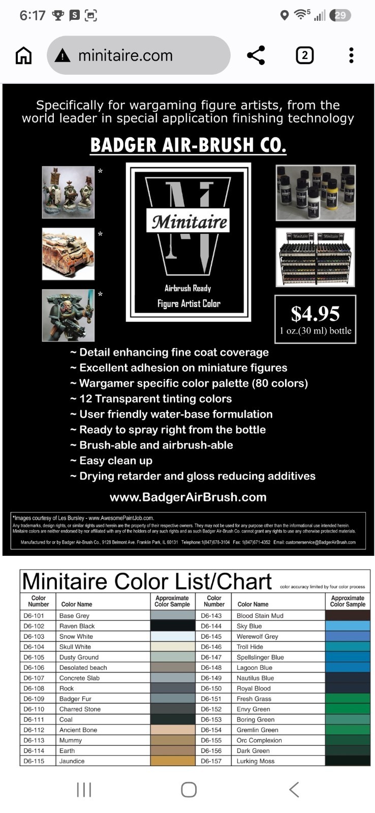 LOT OF 10 Miniature Paints -Minitaire Badger Paint Company