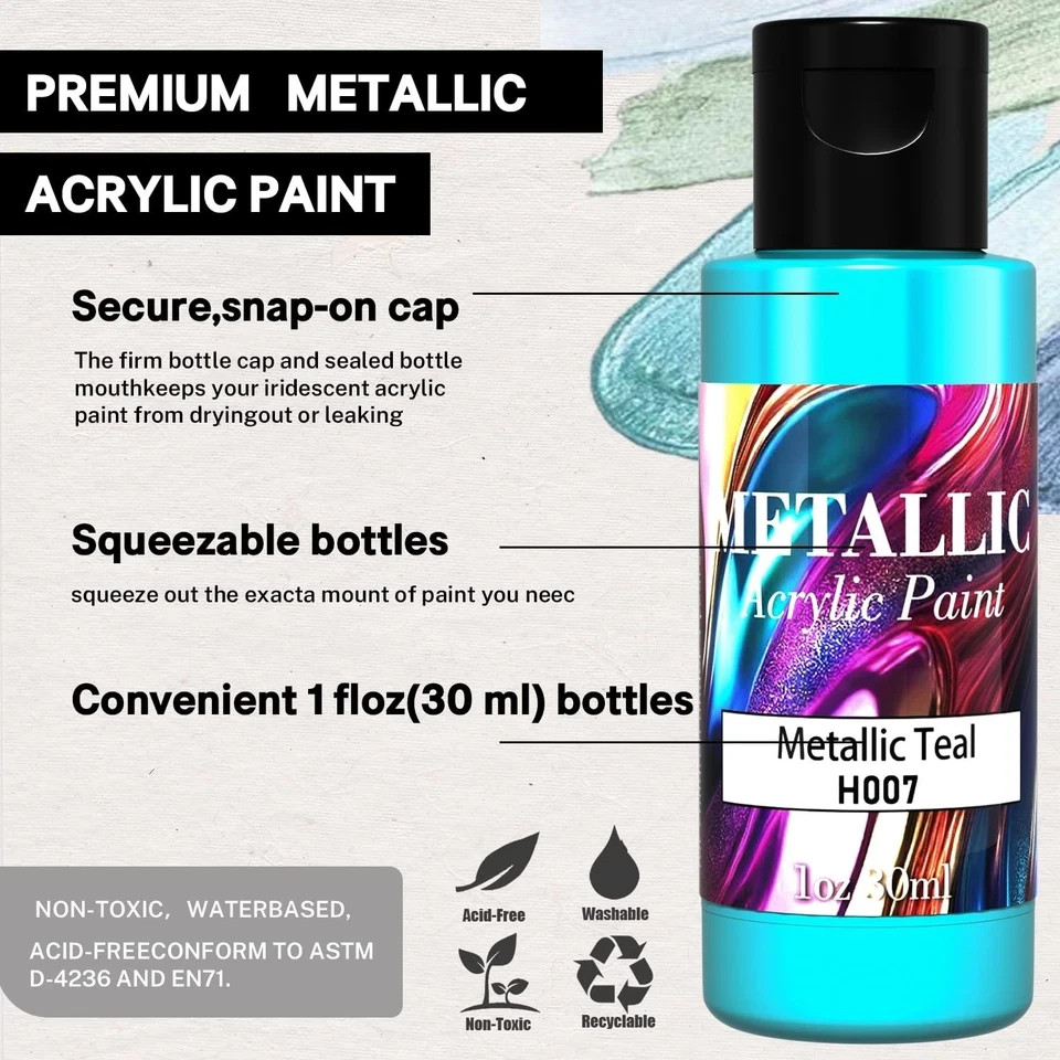 Metallic Acrylic Paint Set of Premium 30 Colors, Professional Grade Metallic …