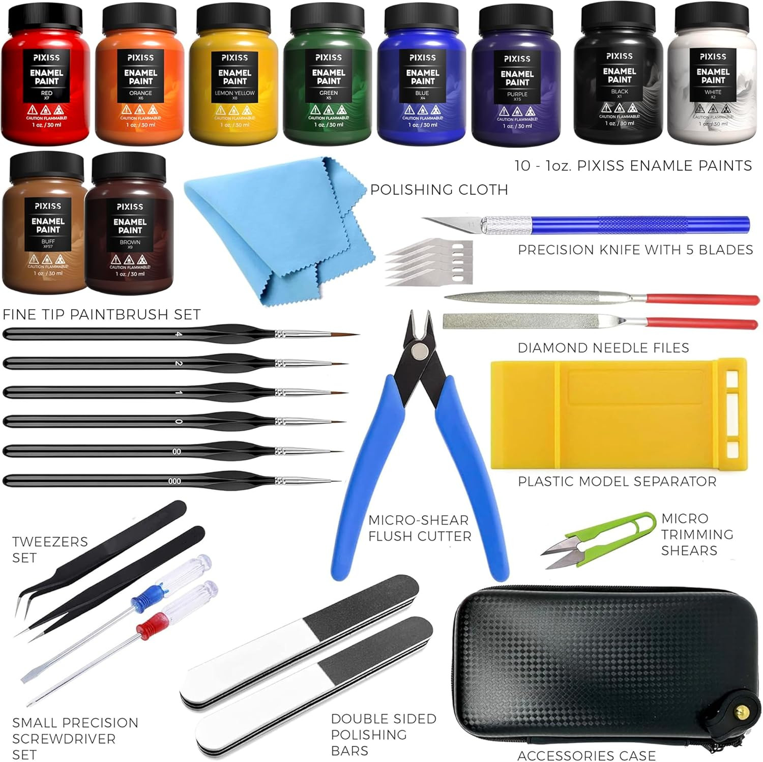Enamel Paints Gloss Set with Model Building Kit and 6 Brushes – Complete Hobbyis