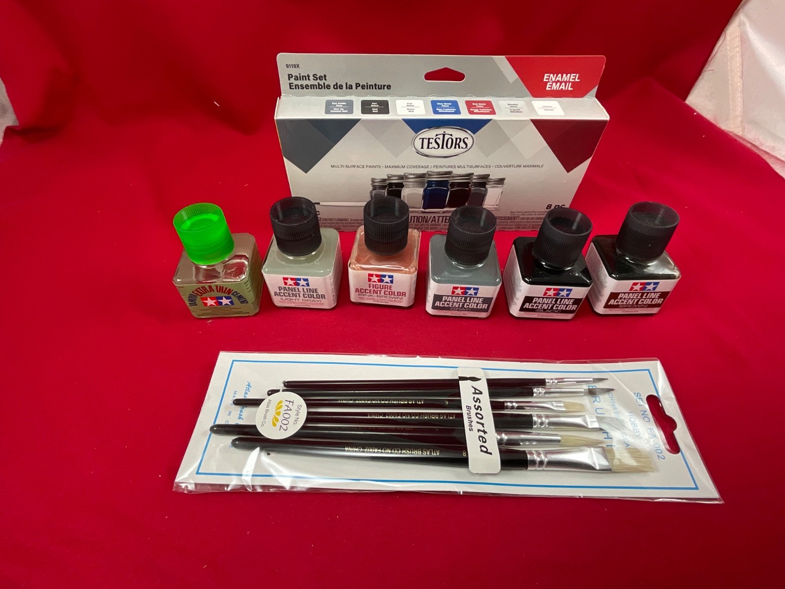 TESTORS + TAMIYA MODELING SET Paint Glue Cement Brushes model car truck plane K