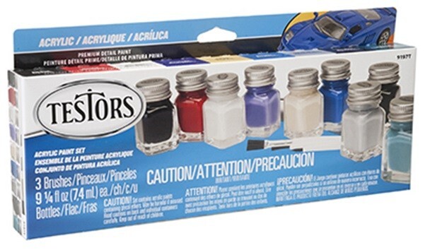 Testors 281236 9 Color Acrylic Model Car Paint Set & Brush Kit – Pack of 2