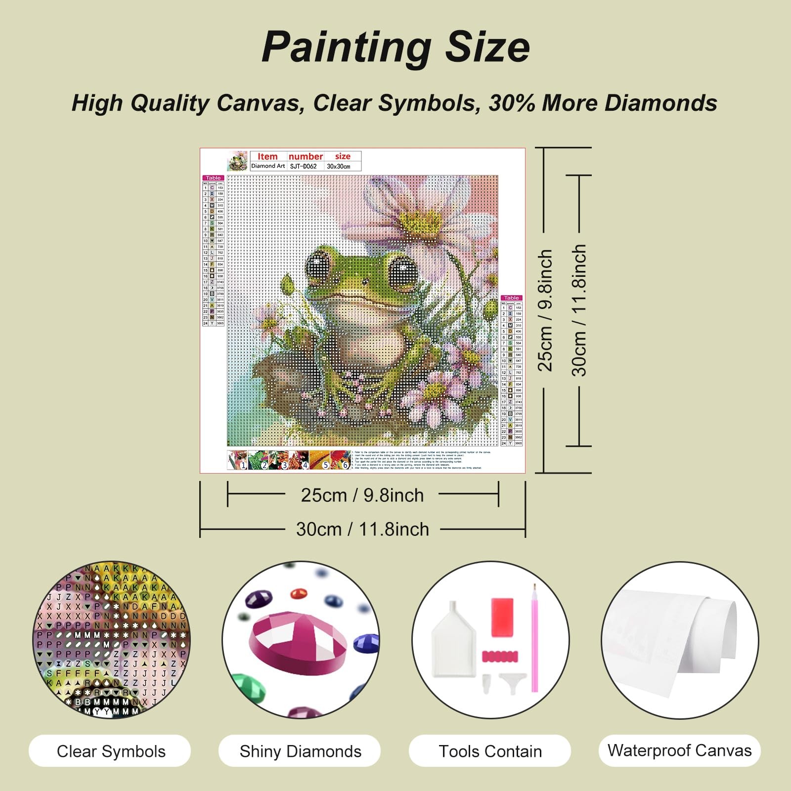 SJUTOUCI Diamond Painting Kits for Adults, Frog 30 cm x 30 cm, 1