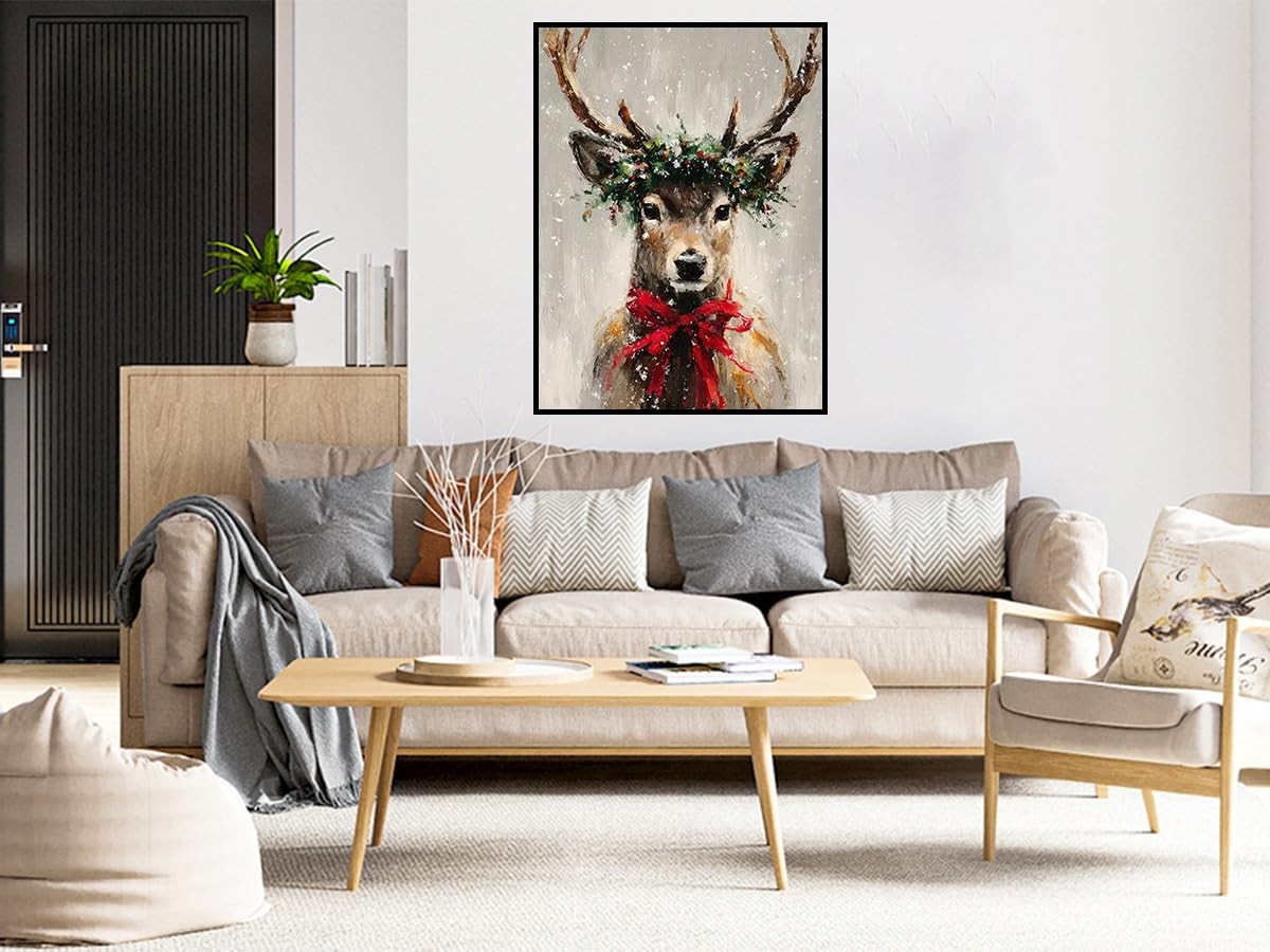 Christmas Deer Diamond Art Kit for Adults 12 x 16 Inch