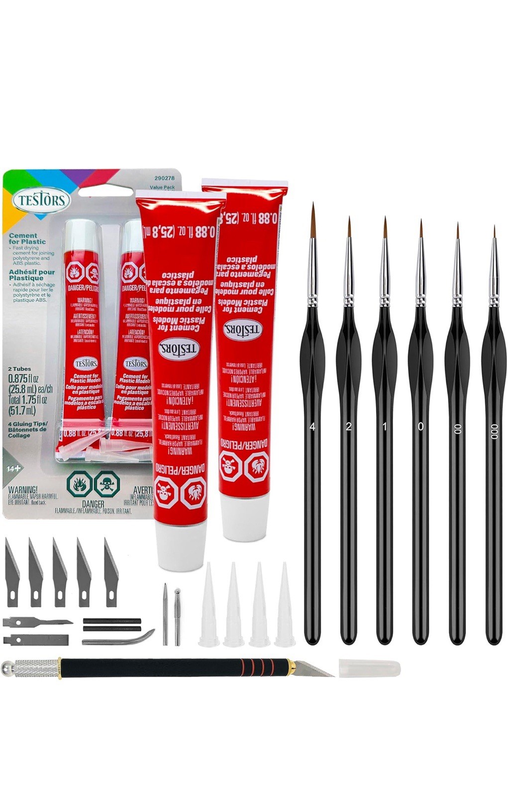 Testors Cement Plastic Model Glue Adhesive 2-Pack, 6 Fine Detail Miniatures P…