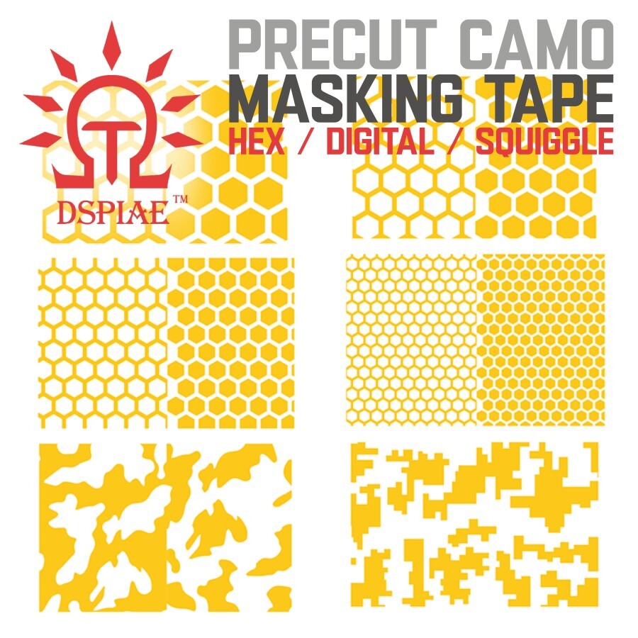 DSPIAE: Precut Camo Masking Tape – Hexagonal / Digital / Squiggle Camouflage