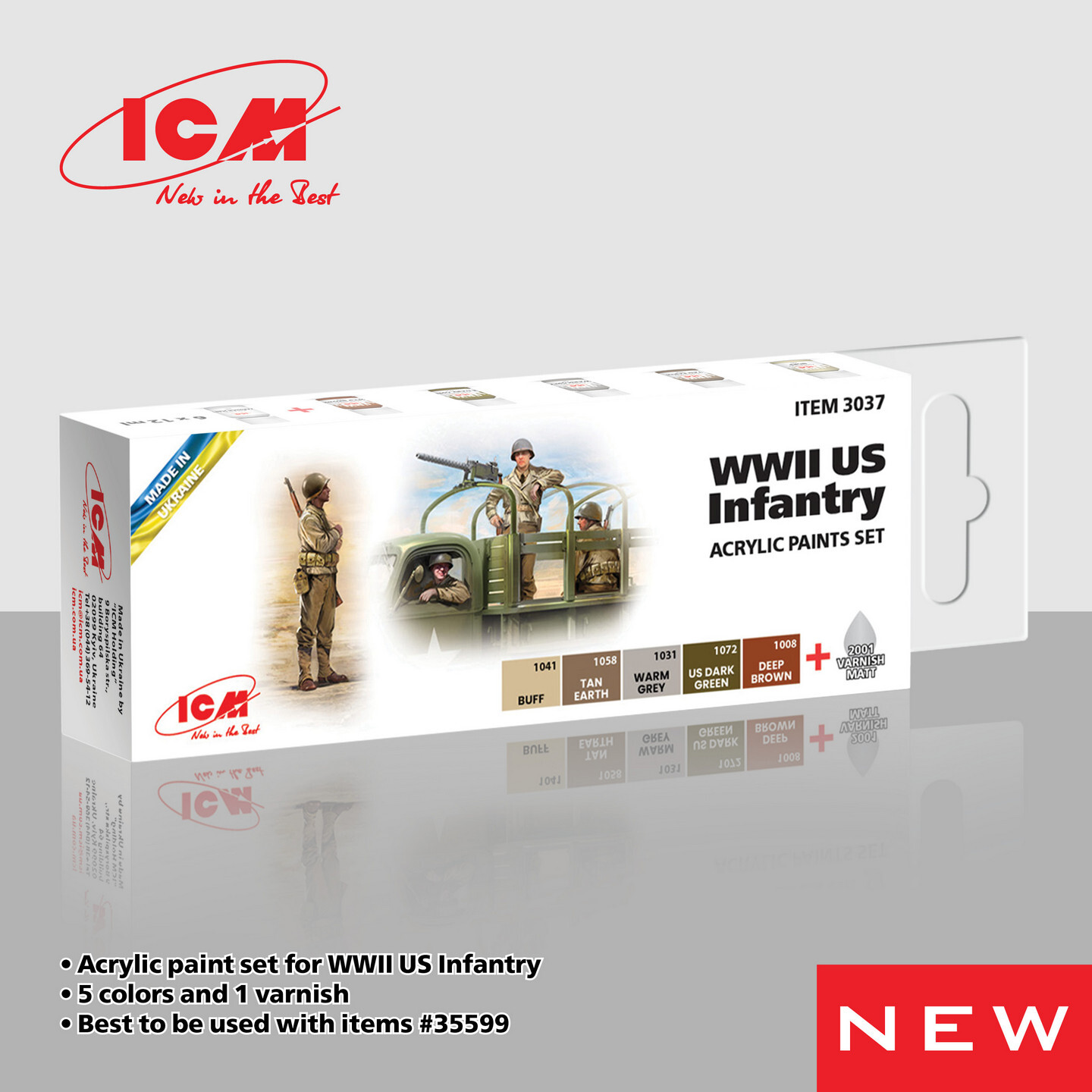 ICM 3037 – Acrylic paint set for WWII US Infantry