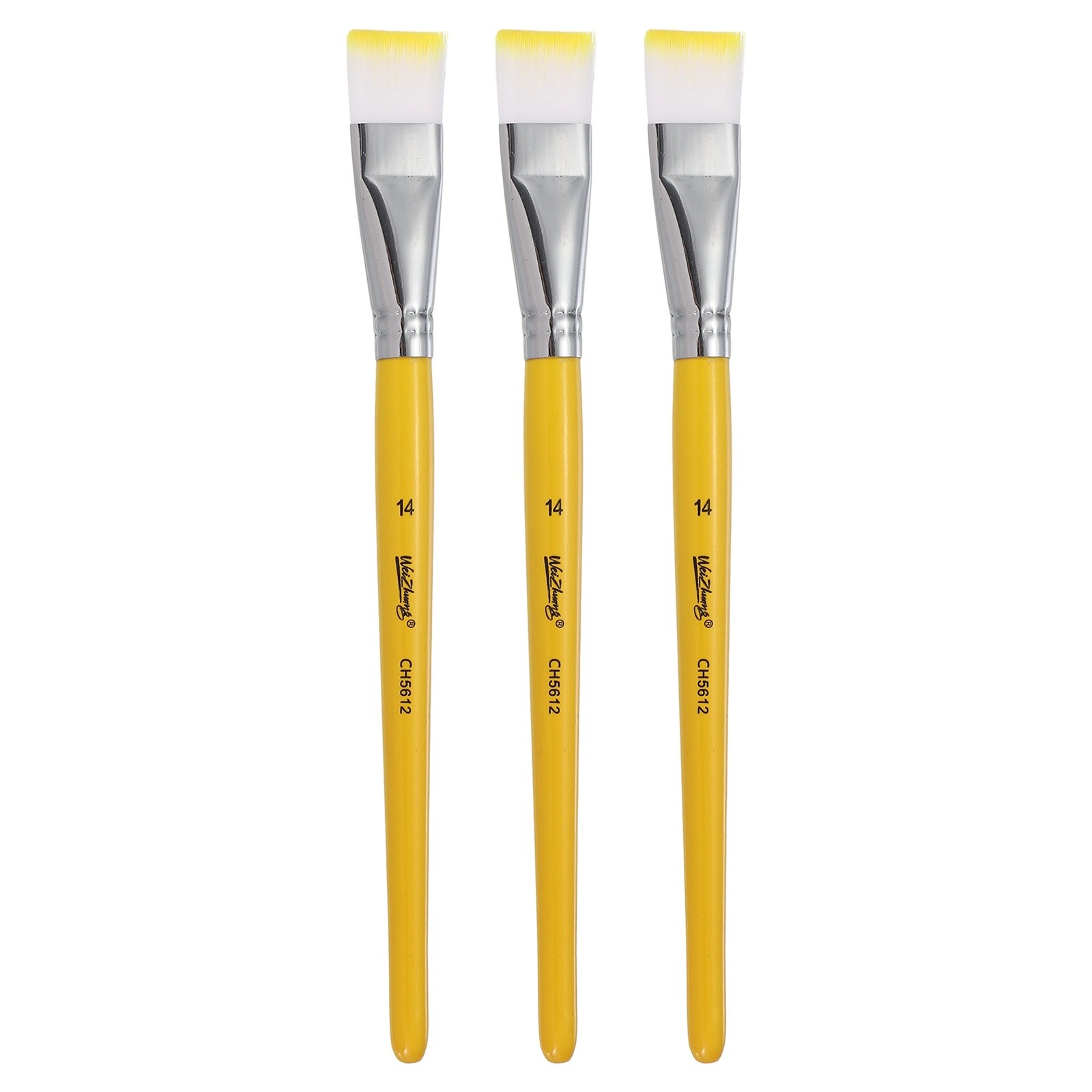 3Pcs Soft Fine Hair Oil Paint Brushes, 14# Watercolor Paint Brush, Yellow
