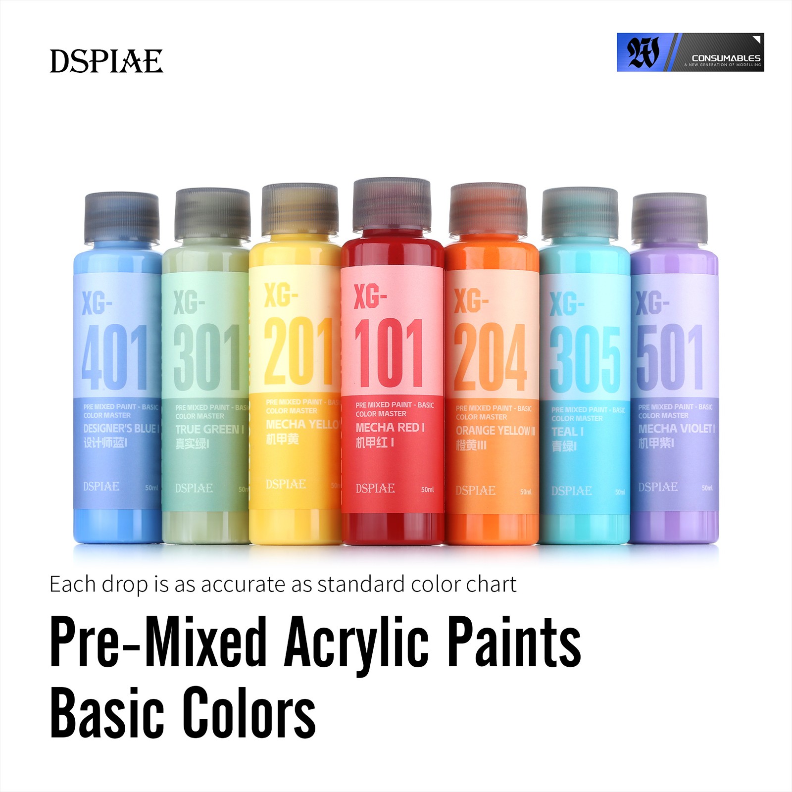 DSPIAE XG Series Water-based Pre-mixed Paint 50ML – Basic Color Masteruc
