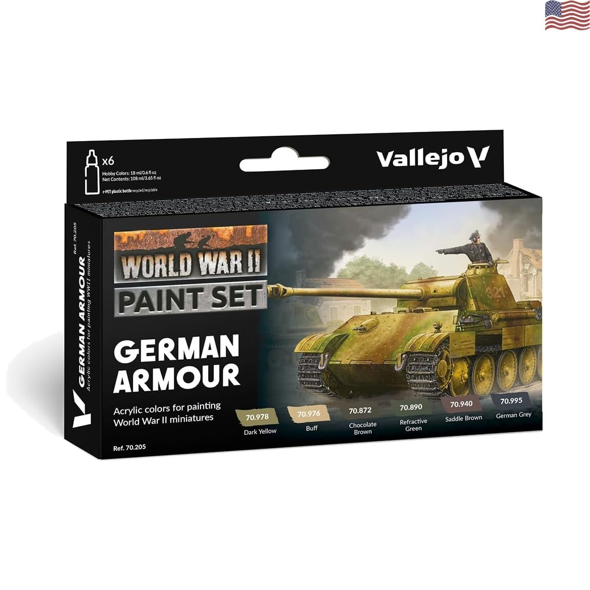 Professional WWII German Armor Acrylic Paint Set | 6 Bottles – 18ml Each
