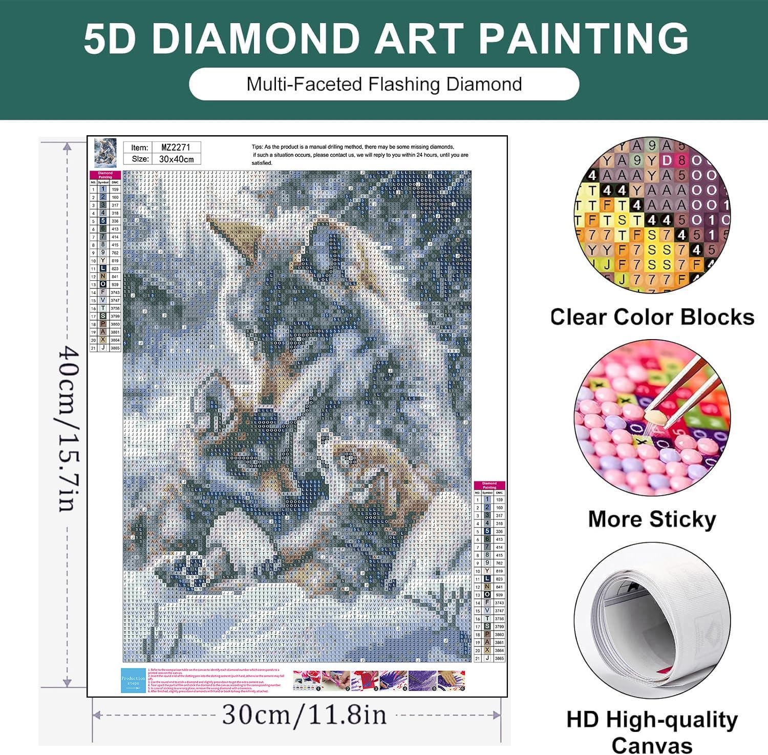Wolf Diamond Art,Wolves Diamond Painting Kits for Adults Beginners, Full Drill D