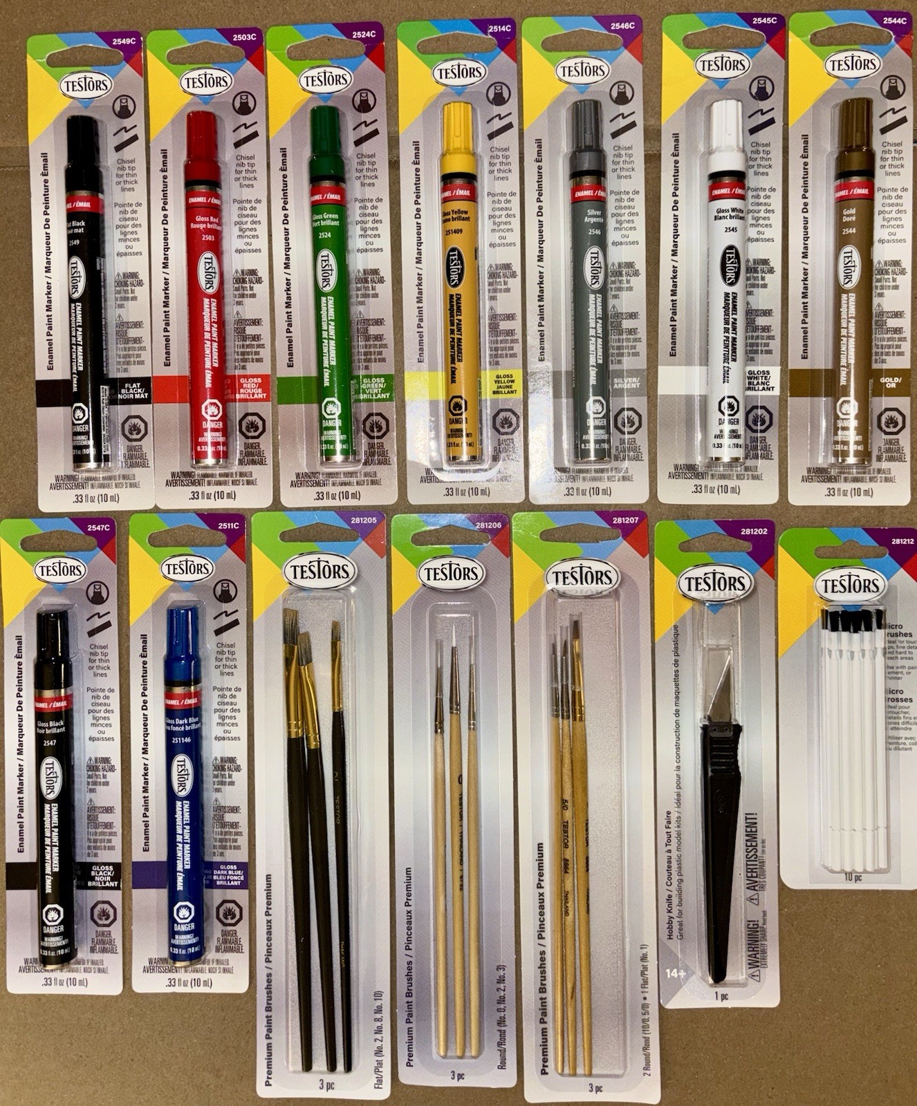 Testors Enamel 14pk Color Paint Markers Brushes Hobby Knife Set Model Enamel