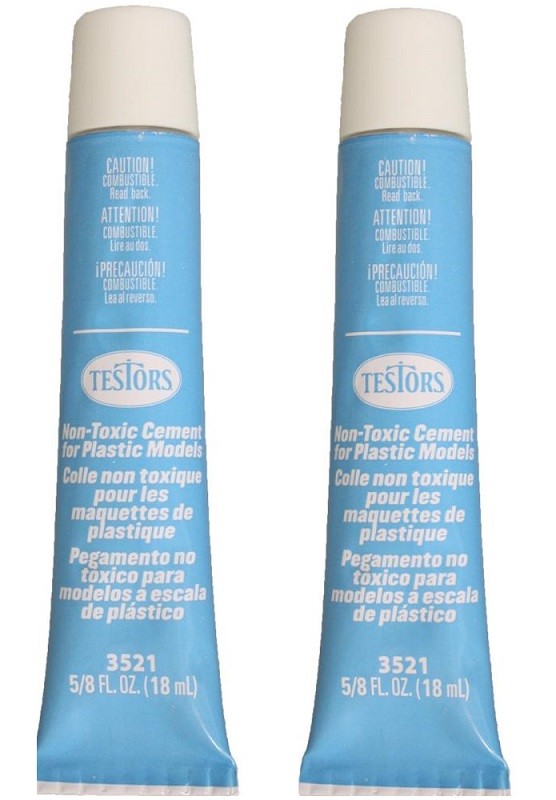Lot of 2 ~ TESTORS NON TOXIC CEMENT GLUE FOR PLASTIC MODELS .625 oz each 3521