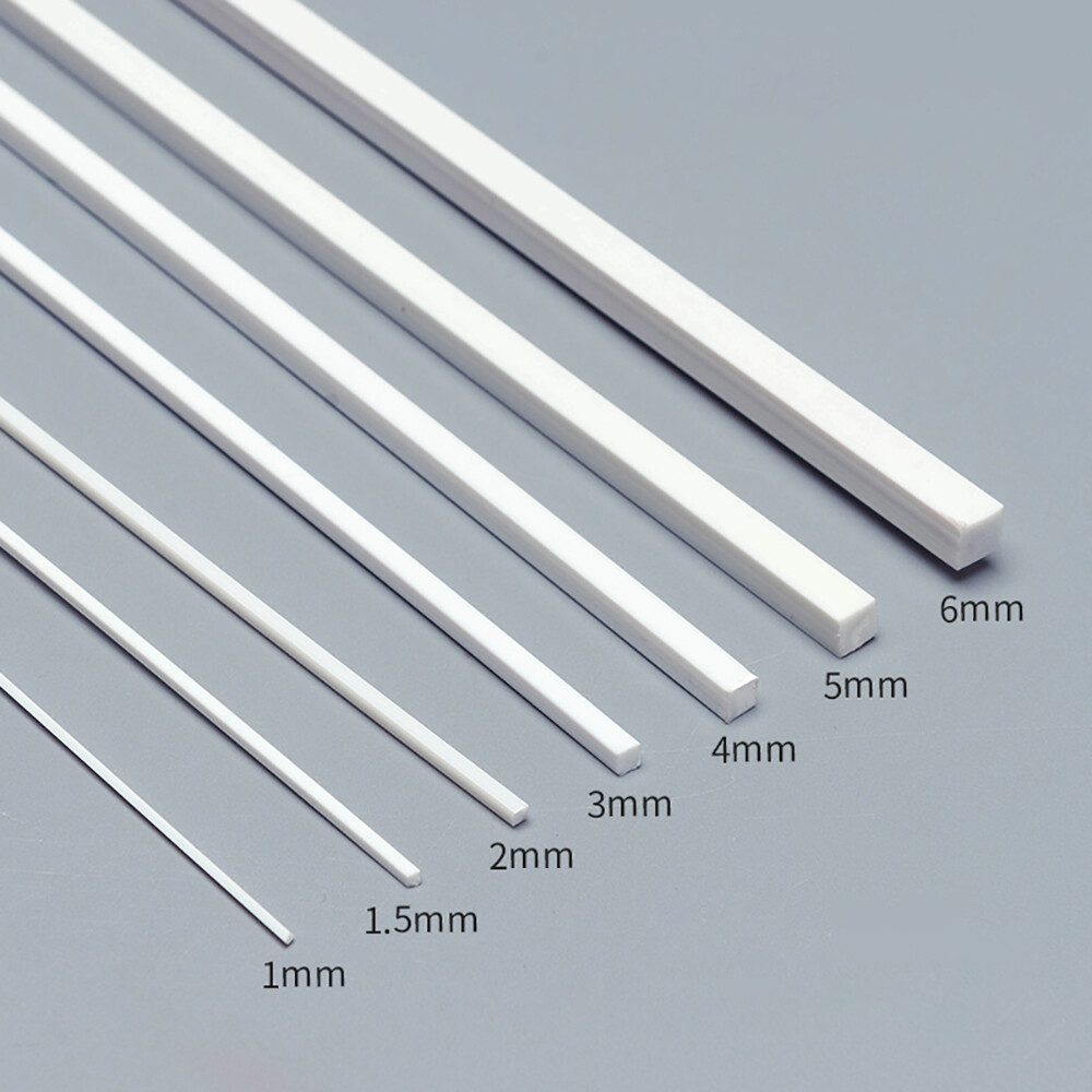 White Solid Square Rod Bar ABS Styrene Plastic Modeller 1-10mm Width Long 250mm