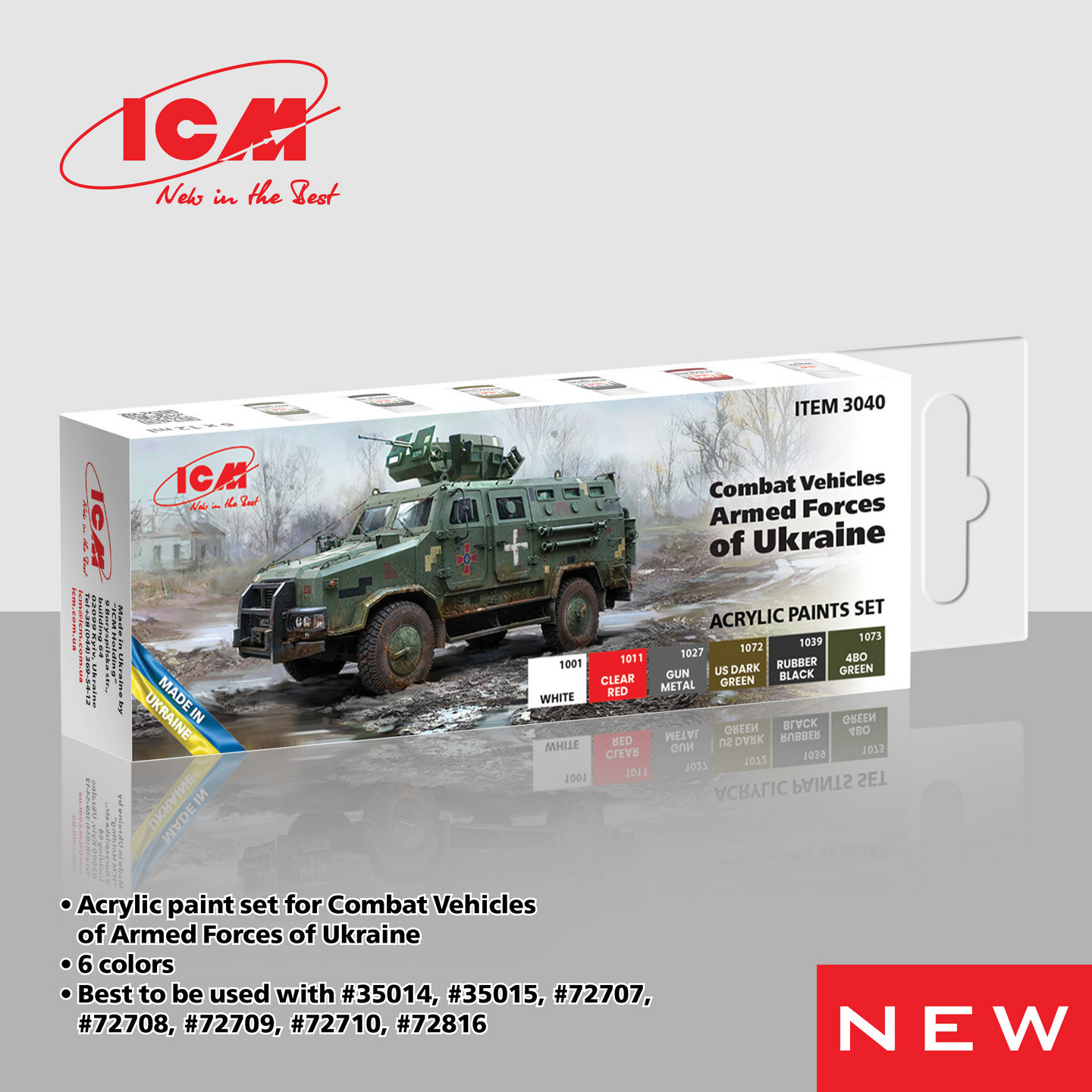 ICM 3040 – Acrylic paint set for Combat vehicles of the Armed Forces of Ukraine