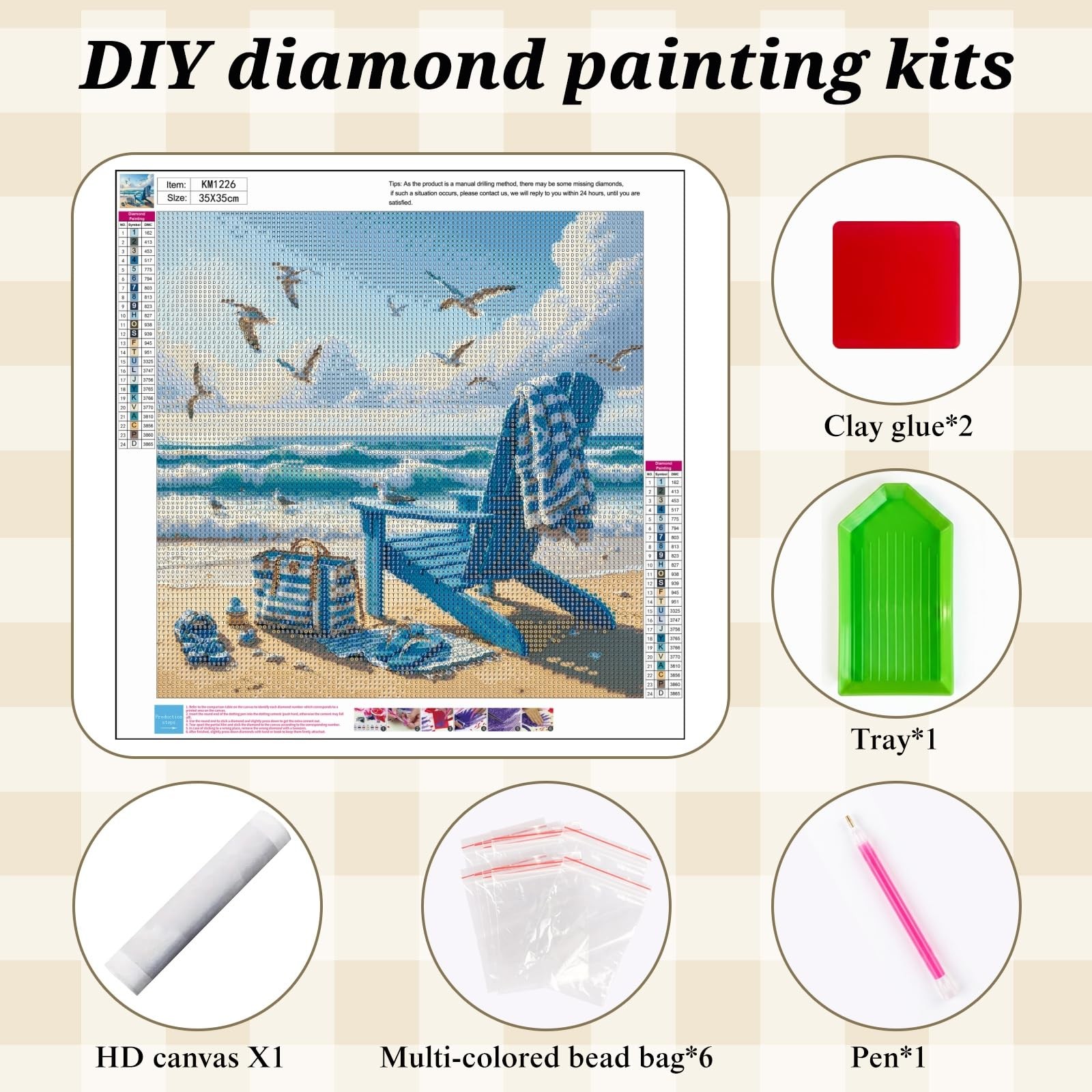 Beach 5D Diamond Painting Kit for Adults, Ocean Scene Diamond Art Kits | Full