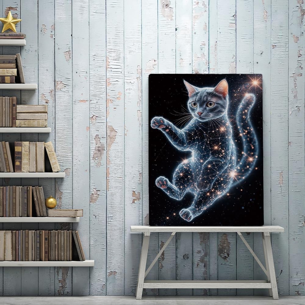 5D Diamond Painting Kit for Adults 12×16 Inch Full Drill Galaxy Cat Diamond Art