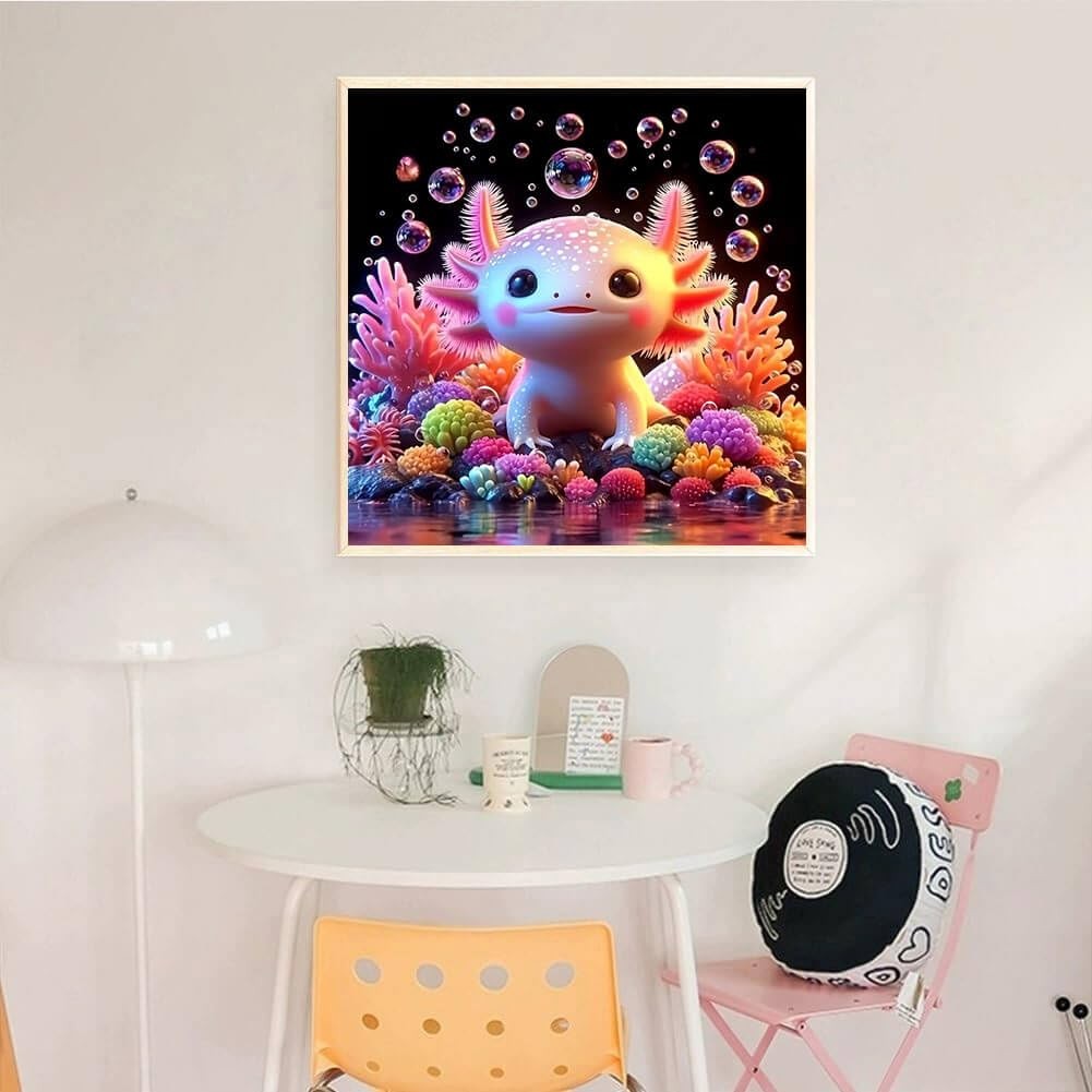 Pink Axolotl Diamond Art Kits for Adults, Full Drill Cute Axolotl Diamond Painti