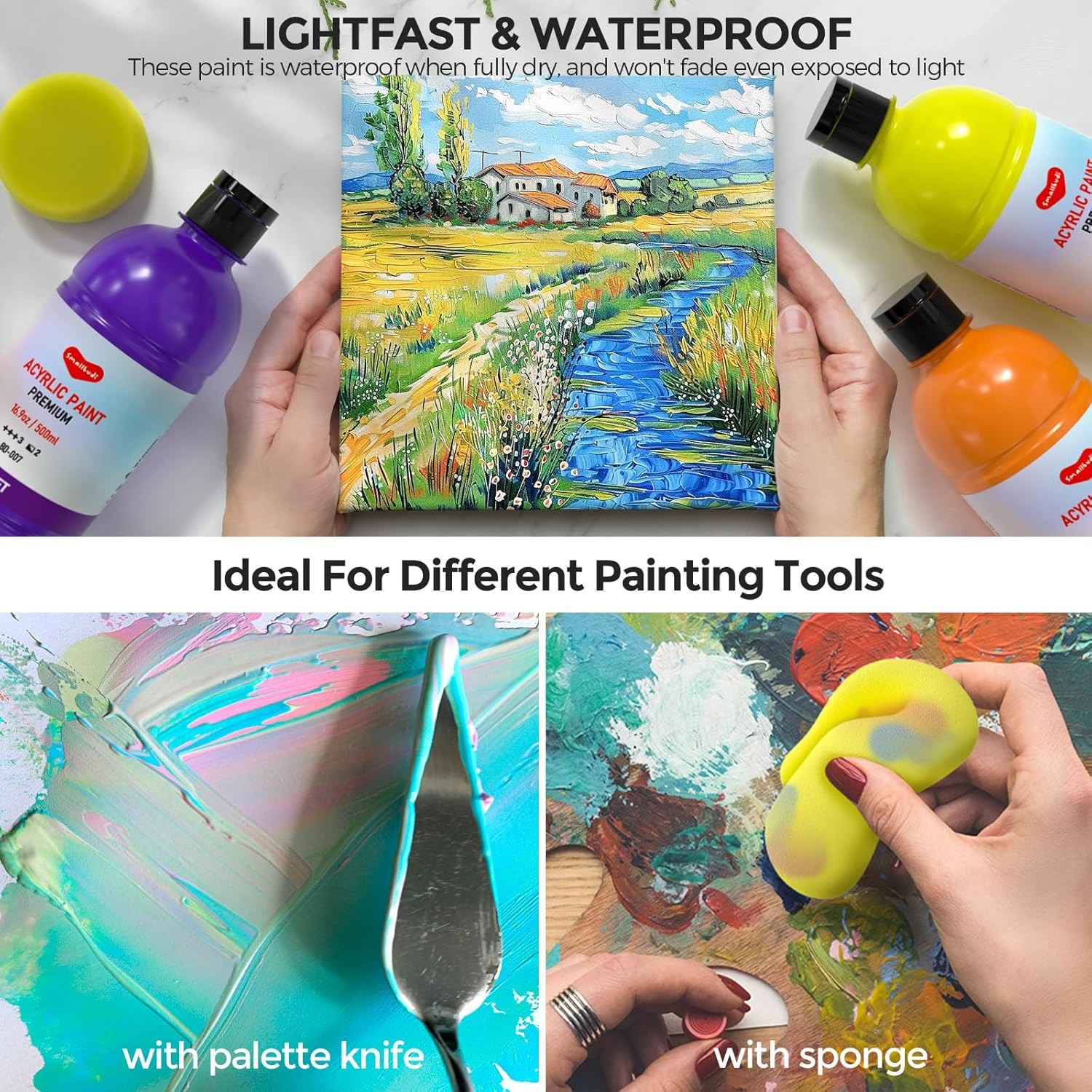 15 Colors Large Acrylic Paint Set (16.9 oz,500 ml), Bulk Acrylic Paint Non-Toxic