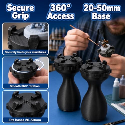 2-Pack Miniature Painting Handle, Rotatable Model Holder for 20-50mm Bases