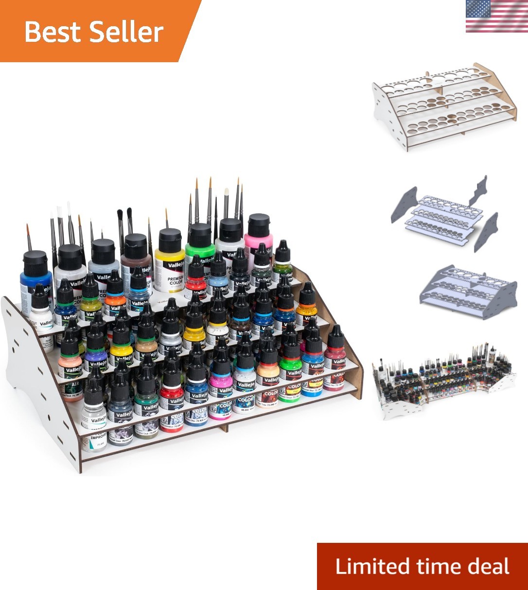 Versatile Front Paint Organizer for Scale Models | 52 Bottles & Brushes Included