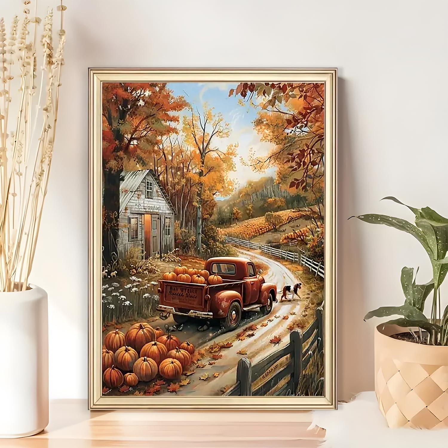 Fall Truck Pumpkin House Diamond Art Painting Kit 12 x 16 Inch