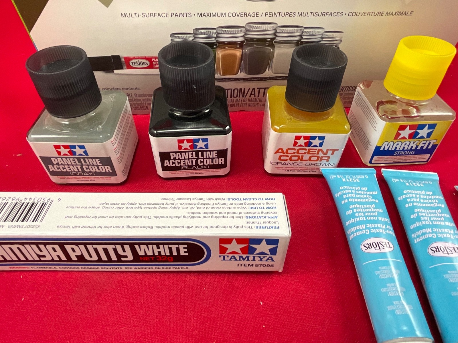 TESTORS + TAMIYA MODELING SET Paint Glue Cement Brushes Putty model car plane J