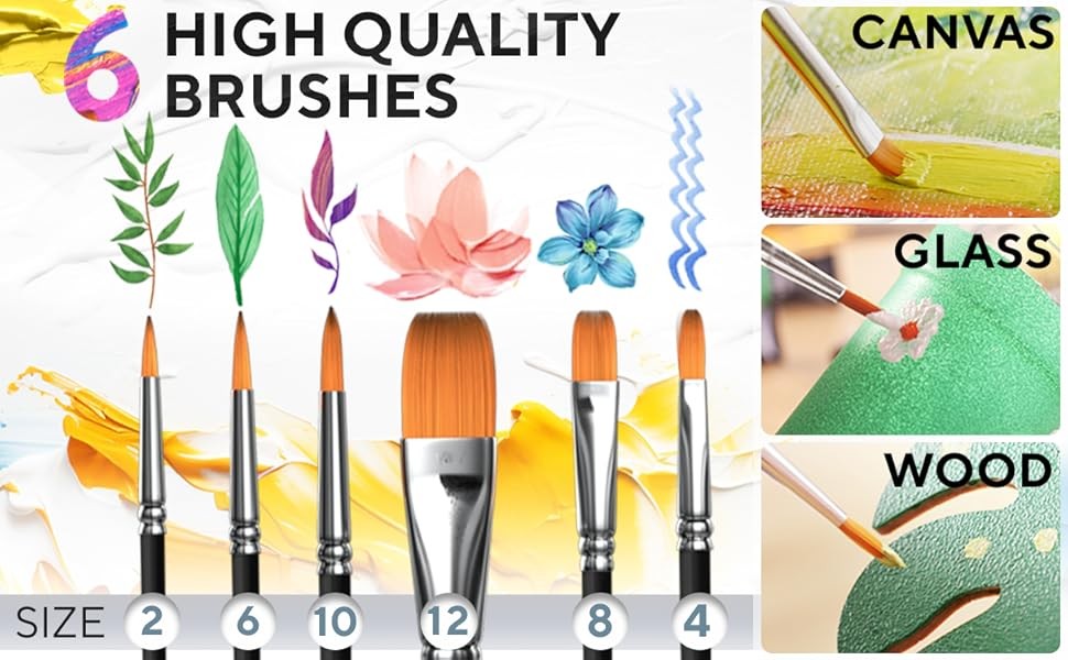 Complete Acrylic Paint Set – 12х Rich Pigment Colors & 6x Art Brushes – Includes