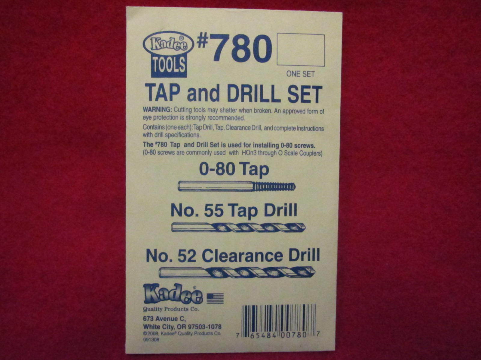 Kadee Hobby Tools: Tap and Drill Set #780 for 0-80 machine screws