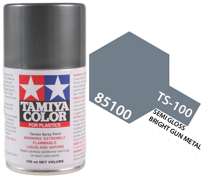 Tamiya 85100 TS-100 Semi Gloss Bright Gun Metal Lacquer Spray Paint 100ml – US