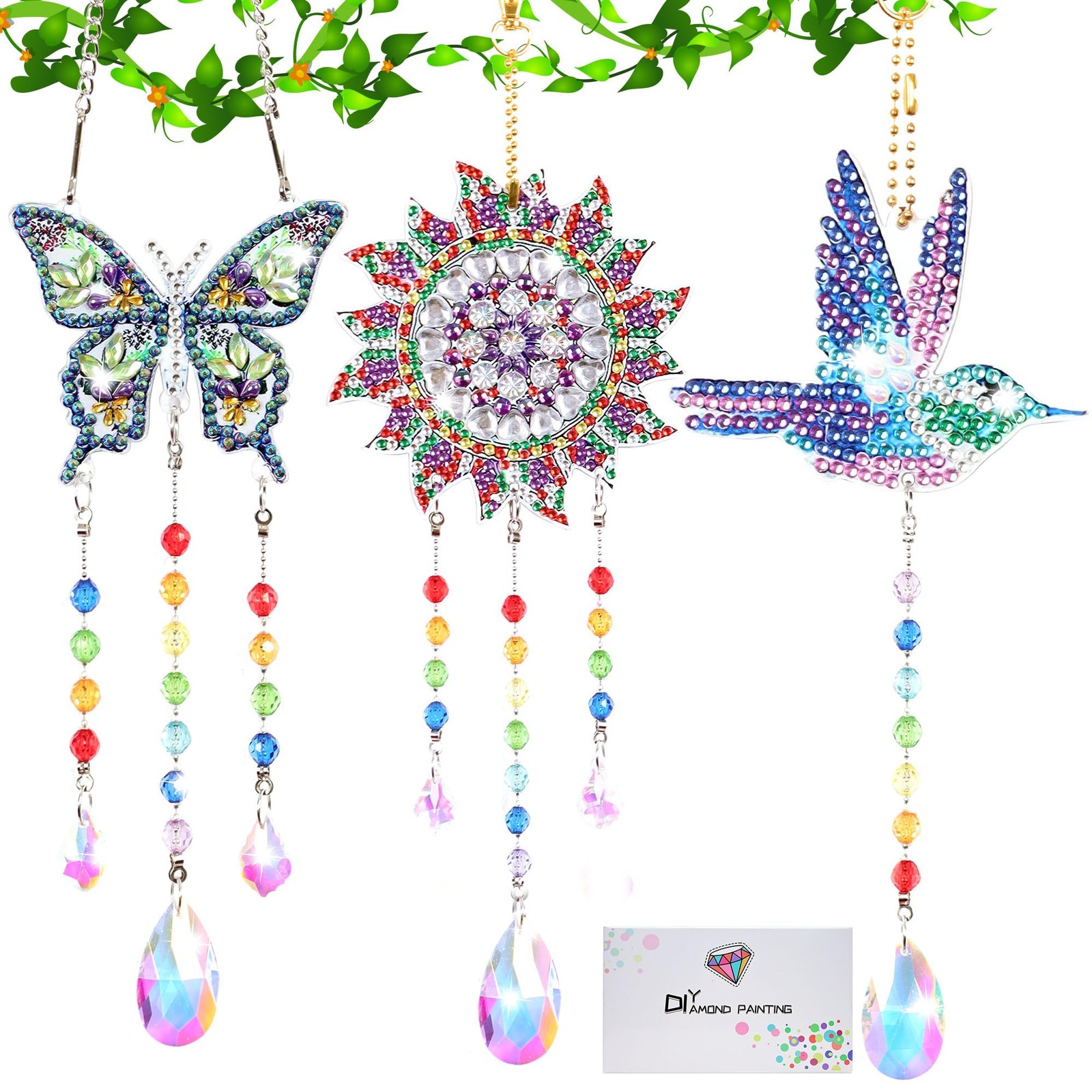 Funshot 3 Pcs DIY Diamond Painting, Small Hummingbird Onesize, multicolored