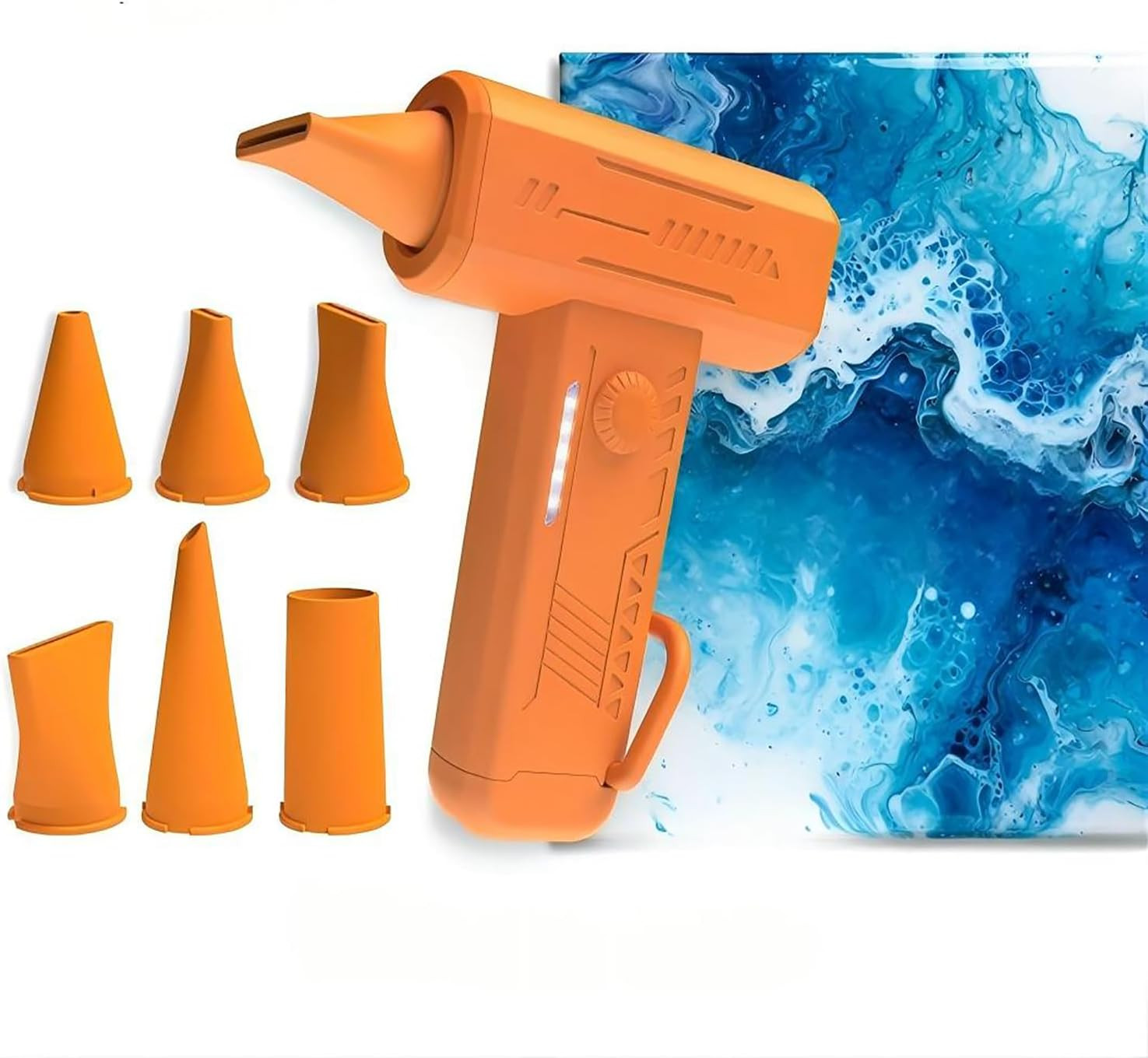 Cordless 6-Nozzle Paint Pouring Blower, Cool Air for Acrylic Floetrol Watercolor