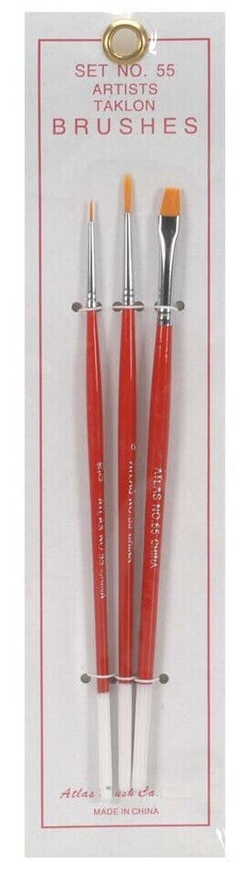 Atlas Brush Co. Taklon 3 Piece Paint Brush Set #55~NEW